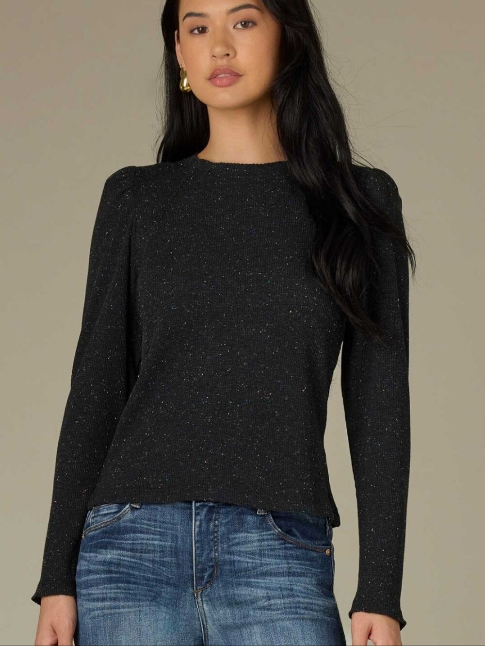 Wit & Wisdom Black Metallic Speckle Crewneck Long Sleeve Top